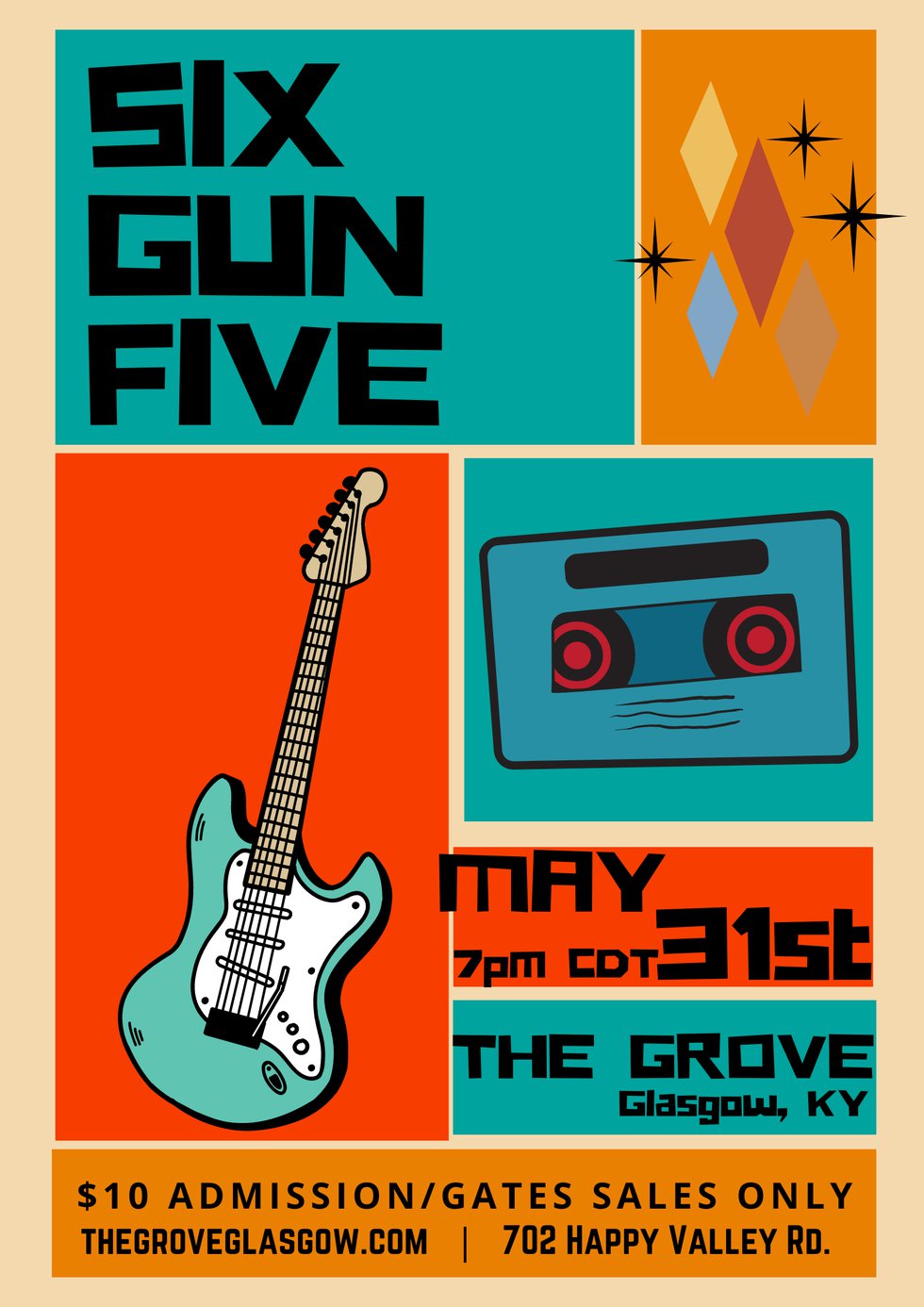 Six Gun Five - Colorful Simple Illustrated Jazz Music Concert Poster